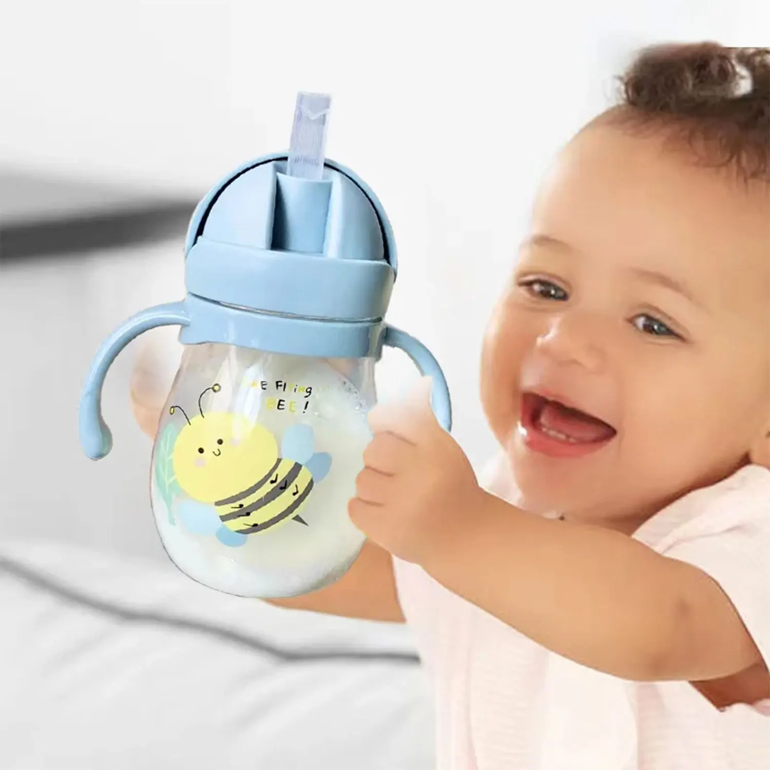 350/250ml Baby water straw cute anti-choking kindergarten children gravity ball water cup duck sippy cup baby drinking bottle