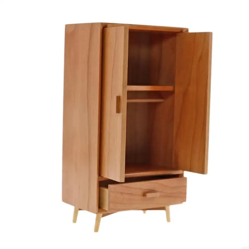 Puppenhausmöbel Maßstab 1:12, Miniatur-Kleiderschrank aus Holz mit Doppeltüren und funktionaler Schublade für eine Szene A2UB – Detail 4