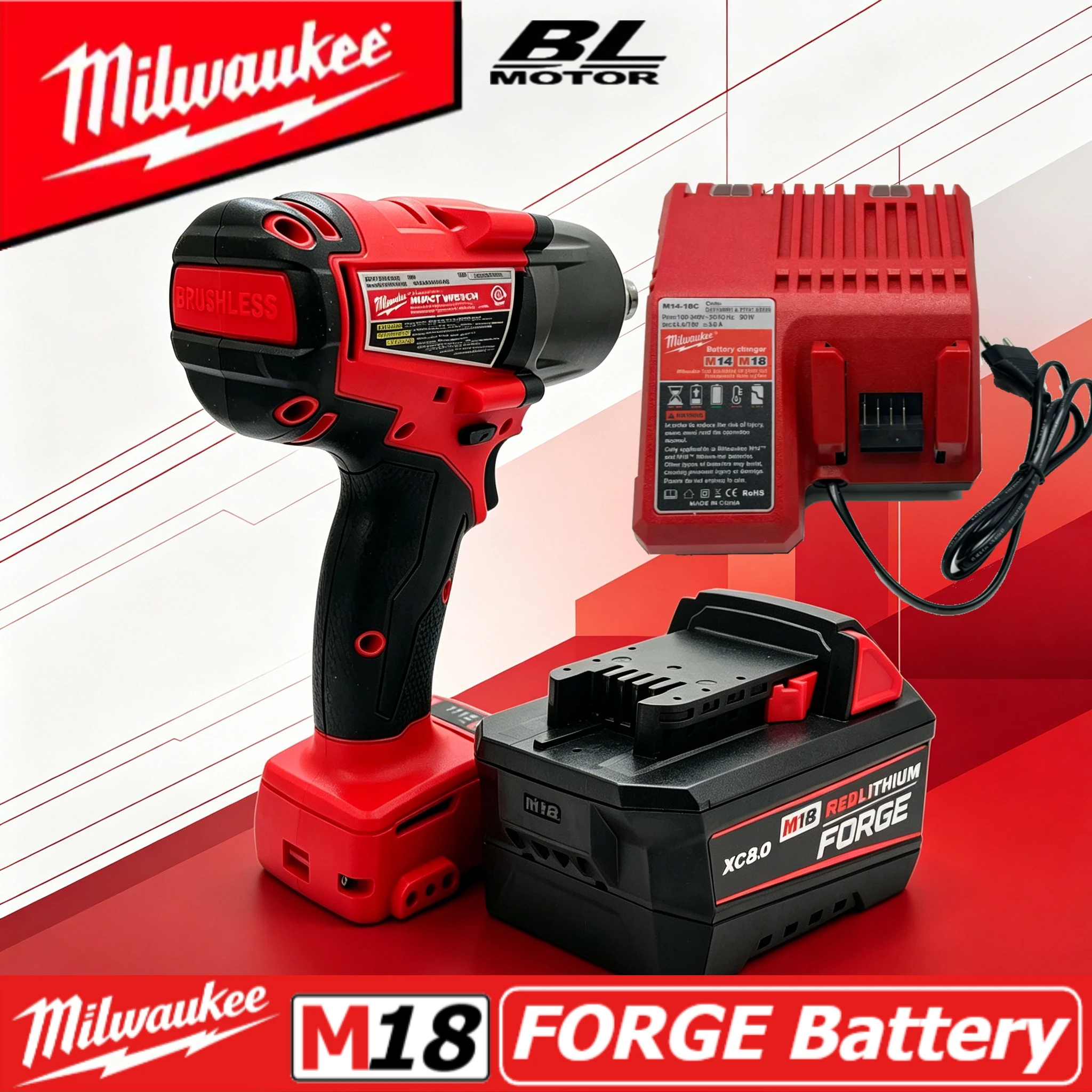 Bateria Milwaukee M18 RED LITHIUM FORGE 18V 8.0Ah, Nova, com especificações OEM e tecnologia de balanceamento de células, para substituição diária.