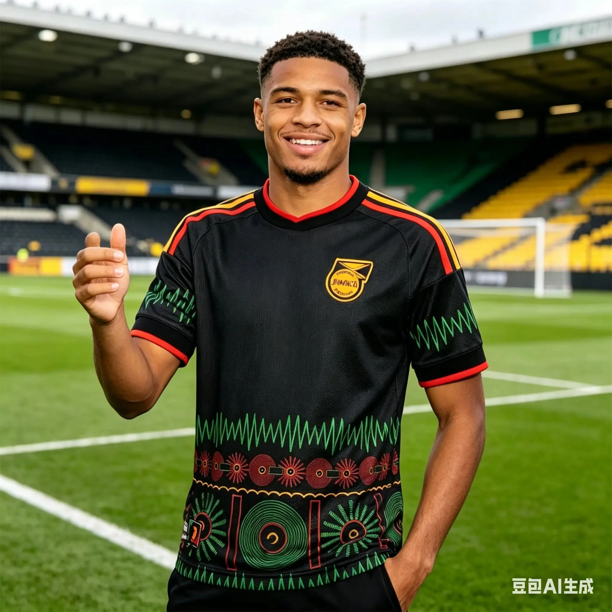 Camiseta de Fútbol de la Selección Nacional de Jamaica, Negra, para Hombre y Mujer, con Patrón Soundwave, Ligera, de Secado Rápido, para Combinar en Familia