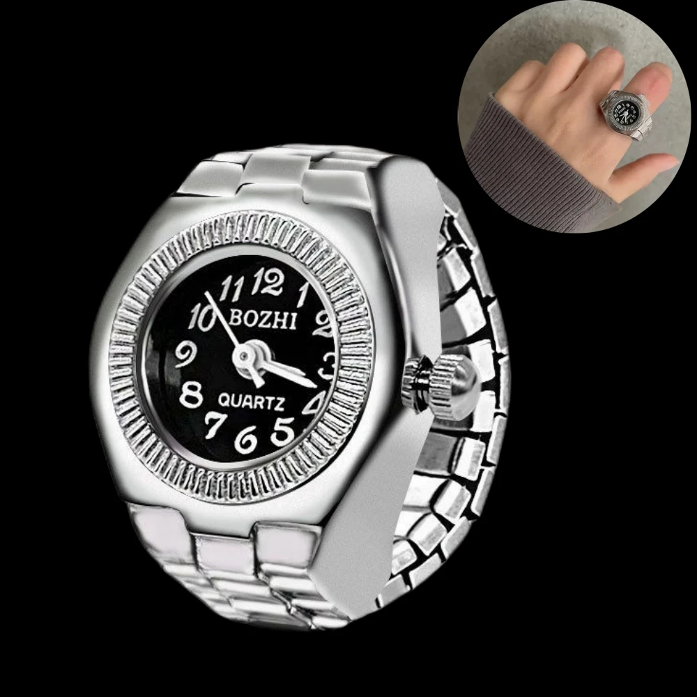 Vintage punk relógio de dedo novo mini anel relógio circular dial liga casal anéis retro relógio de quartzo anel jóias relógio feminino