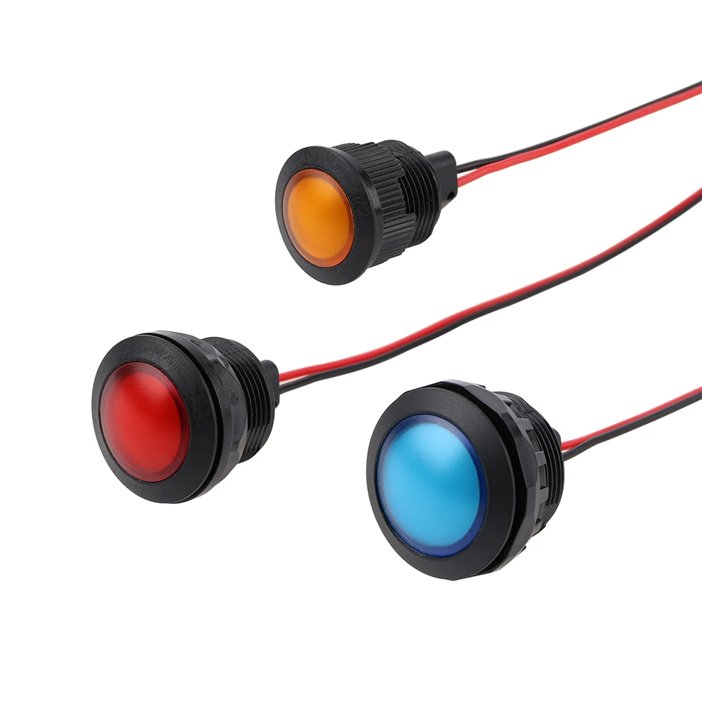 1pc LED Indicator Light Plastic Black Signal Dot Lamp 6/8/10/12/16/19/22mm Red Yellow Blue Green White LED 3V6V12V24V110-220V