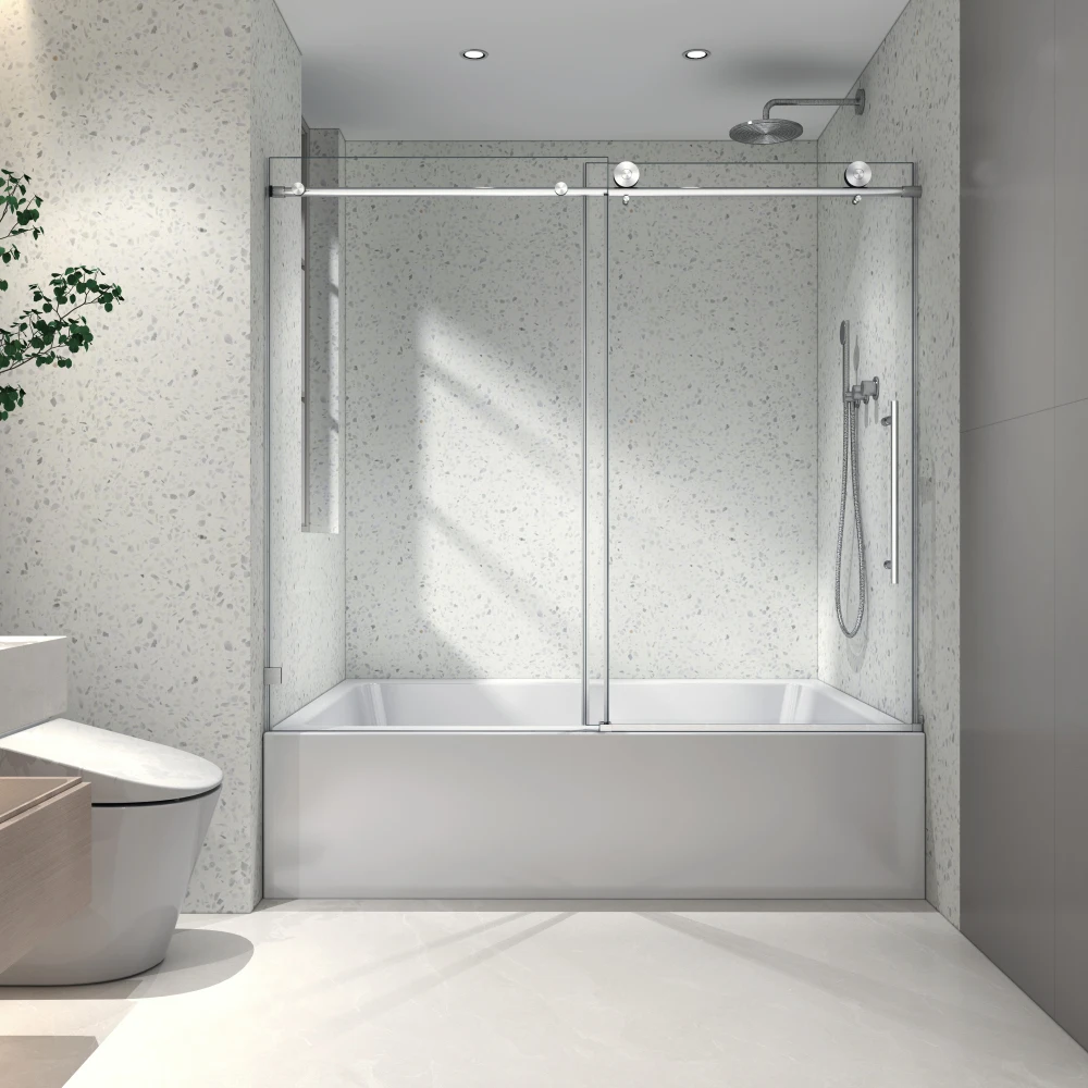 Chrome frameless one fixed and one shifted Shower Door,  with nano easy cleaning and stick explosion-proof menbrance