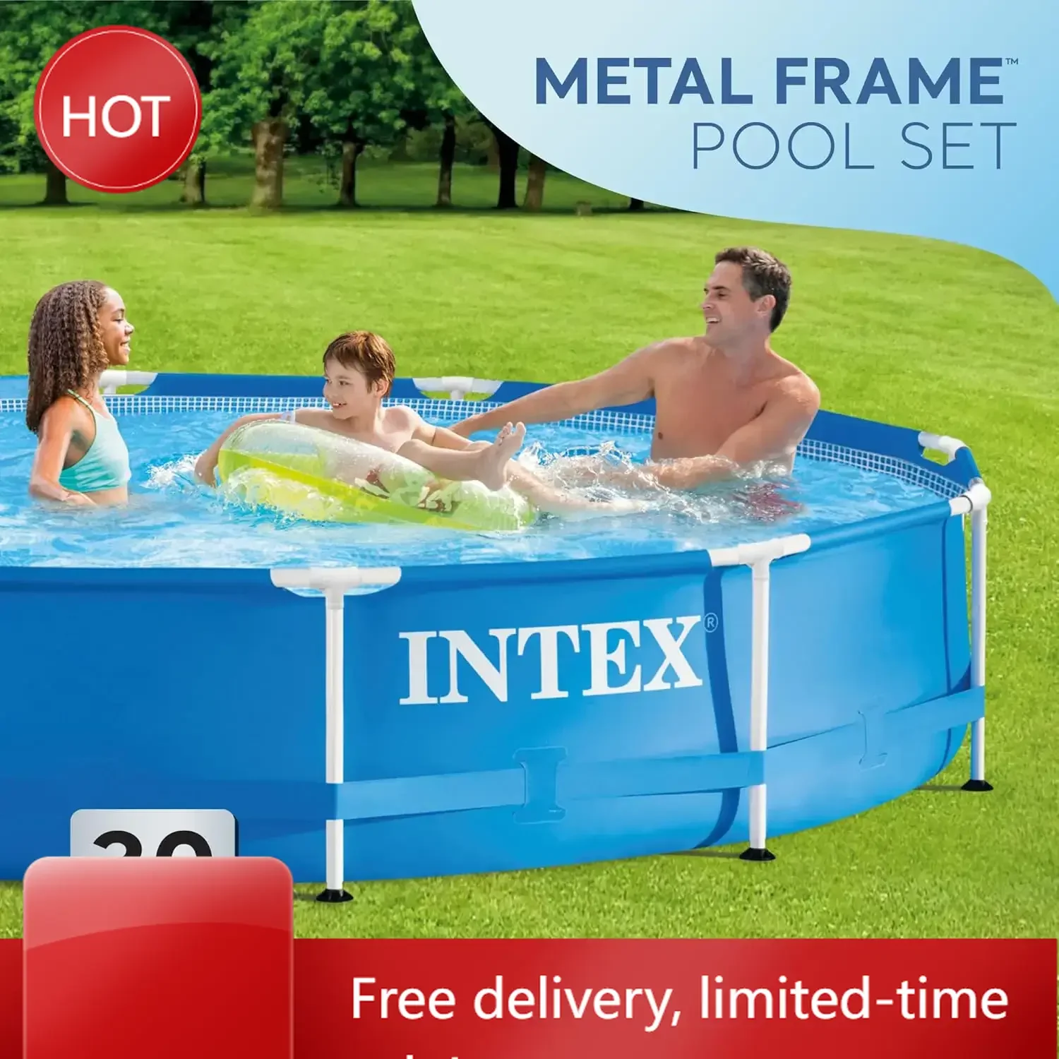 Metallrahmen-Aufstellpool-Set: 3,66 m x 76 cm – Inklusive 530 GPH Filterkartuschenpumpe – Durchstichfestes Material