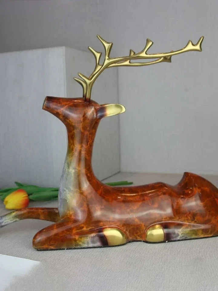 Pure copper plum blossom reclining deer art ornament creative home decoration entrance living room