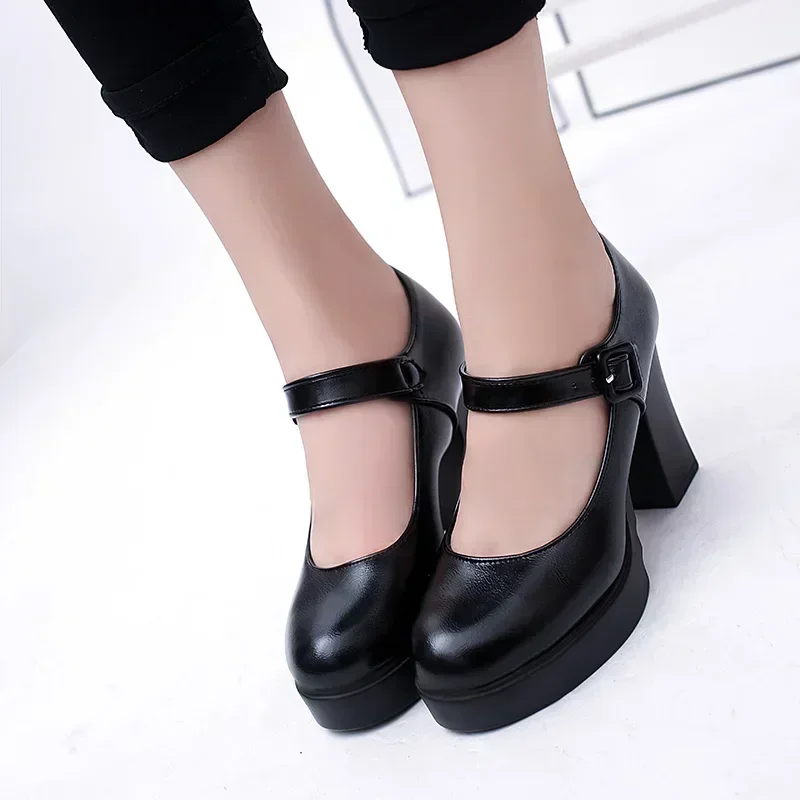 2024 Shoes for Women Slingbacks Women\'s Pumps New Autumn Round Toe Buckle Shallow Solid Dress Office Chunky Heels Fashion Shoes