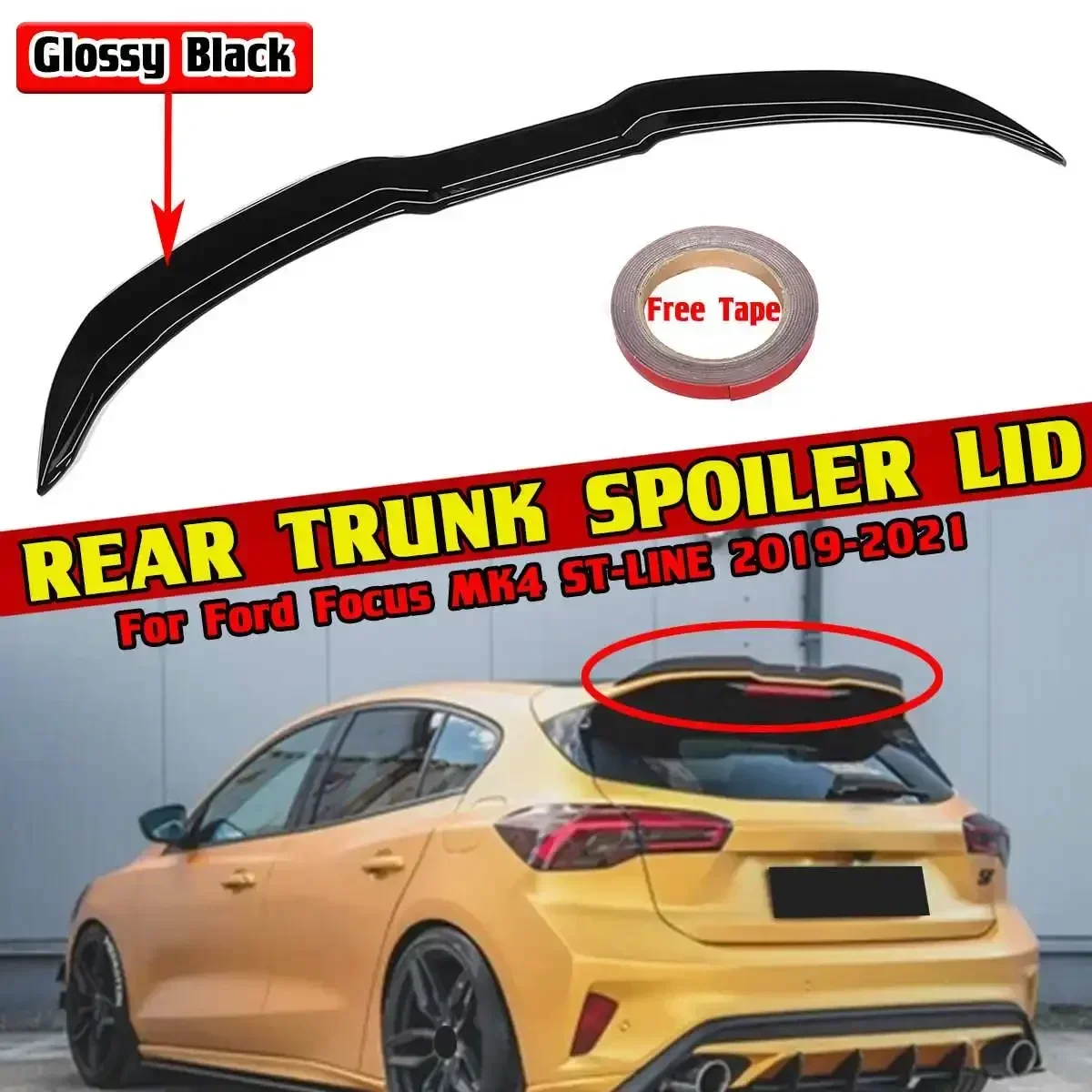 

Black/Carbon Fiber Look Car Rear Trunk Spoiler Lip For Ford For Focus MK4 ST-LINE 2019-2021 Rear Roof Lip Wing Spoiler Body Kit