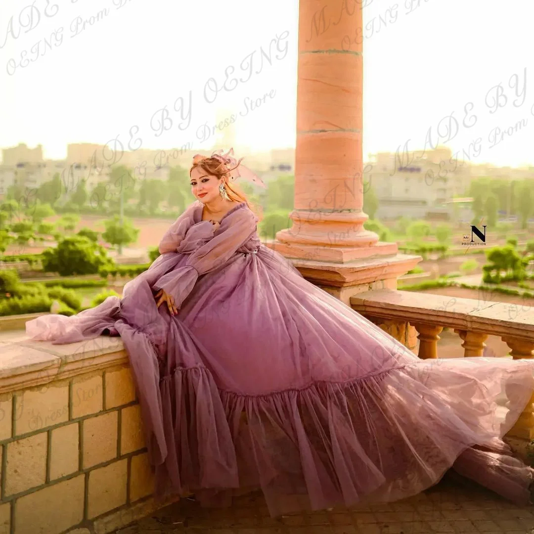 OEING Simple Purple Mother And Daughter Tulle Prom Dress For Photo Shoot Dubai Arabia Long Mother And Kids Party Night Gowns