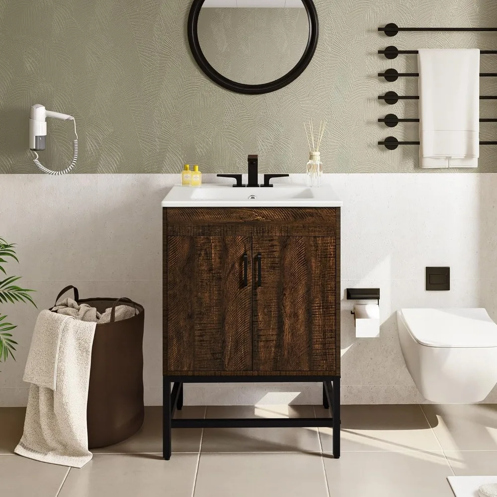 Organizadores de baño, tocador de baño con lavabo, mueble de lavabo de baño vintage con puertas, mueble de tocador con juego combinado de lavabo