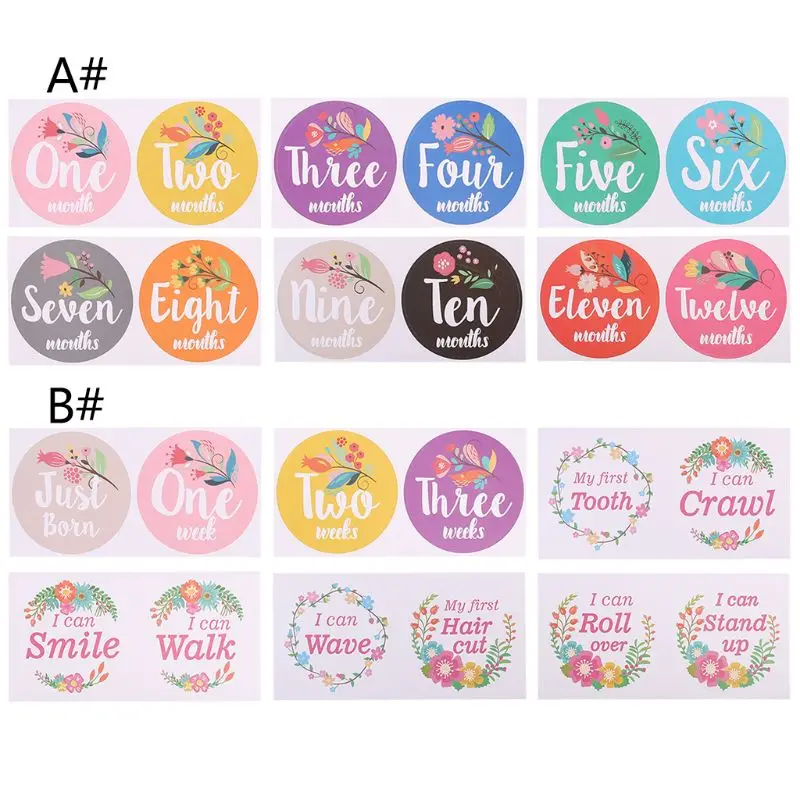 1-12 Months Baby Monthly Milestone Sticker Baby Photography Props Photo Stickers Flower Plants Photographic Props