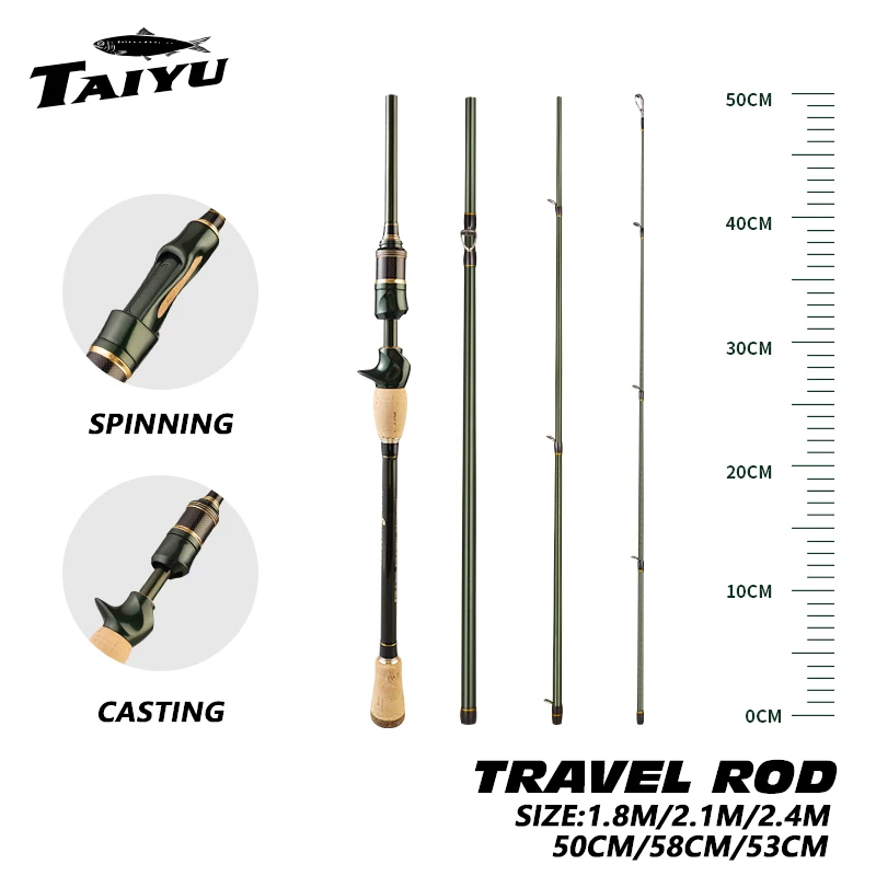 

TAIYU Travel Fishing Rod 1.8M 2.1M 2.4M Carbon Fiber fishing lure rod Spinning Casting pole M Tip 4-5 Sections Lure fishing rod