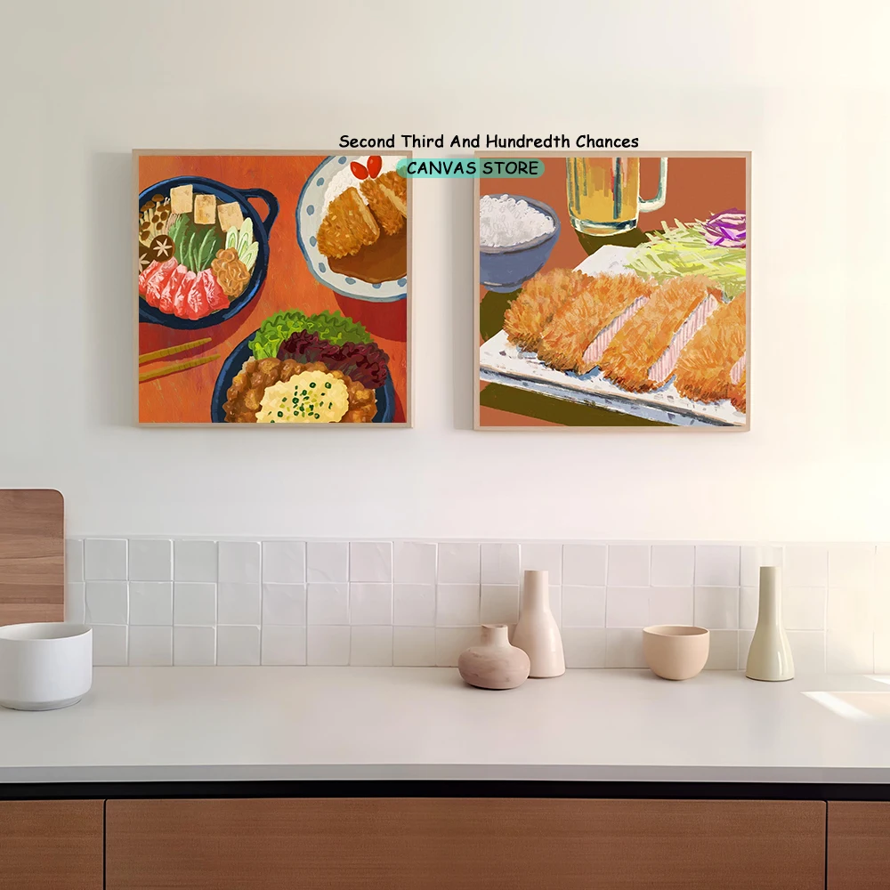 Modern Abstract Food Big Meal Dining Room Table Kitchen Illustration Poster Home Aesthetic Decor Canvas Painting Wall Pictures