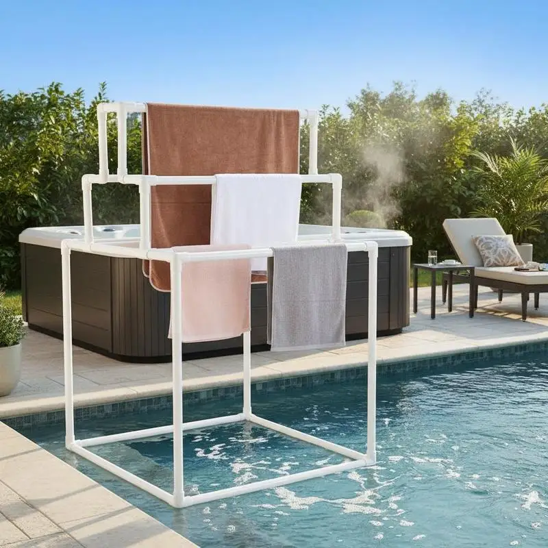 

PVC Drying Stand 8 Bars For Poolside Bathroom Spa, Freestanding Pool Towel Hanger Quilt Organizer White