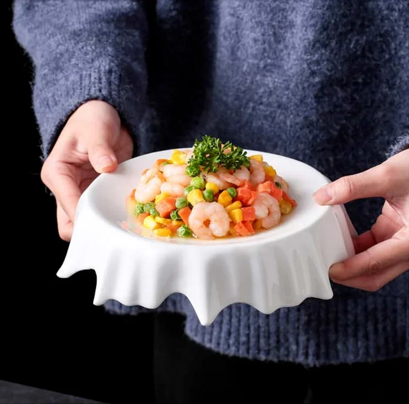 

Gaodian European Style White Irregular Plate Hotel Dessert Plate Cake Tray Creative Personality Household Dish Flat Plate
