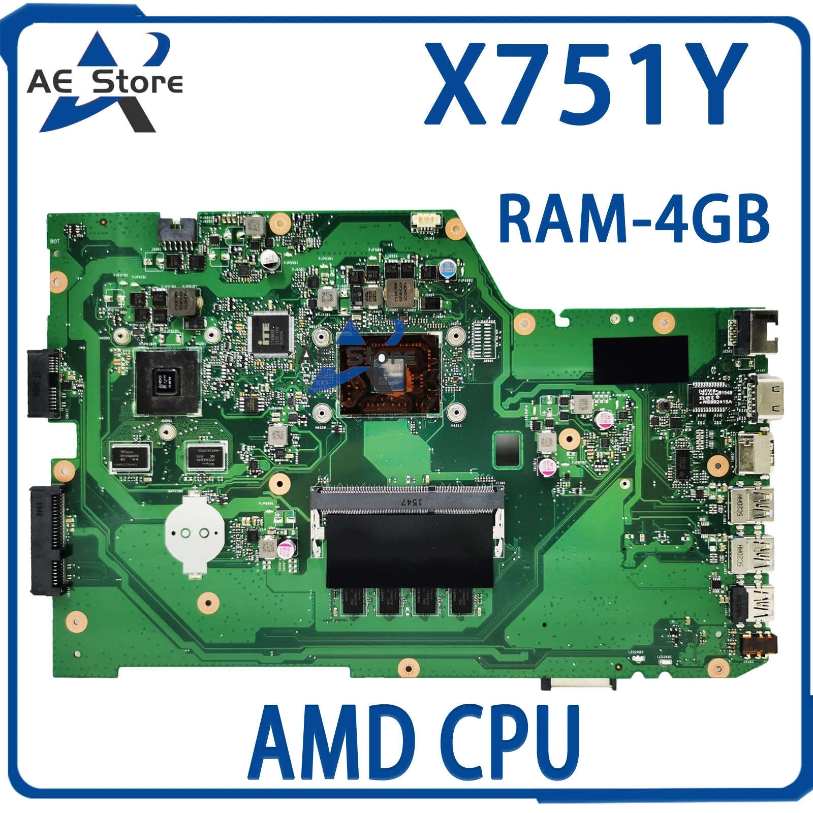 

X751Y Mainboard For ASUS X751YI A751YI K751YI F751YI Laptop Motherboard AMD CPU PM 4GB/RAM MAIN BOARD TEST OK