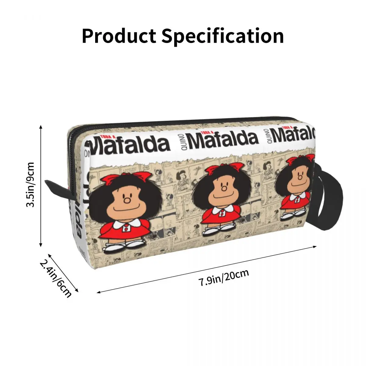 Bolsa de maquillaje de cómic Mafalda, bolsa de cosméticos de viaje para hombres y mujeres, bolsas de aseo Kawaii Amine, Kit de Dopp