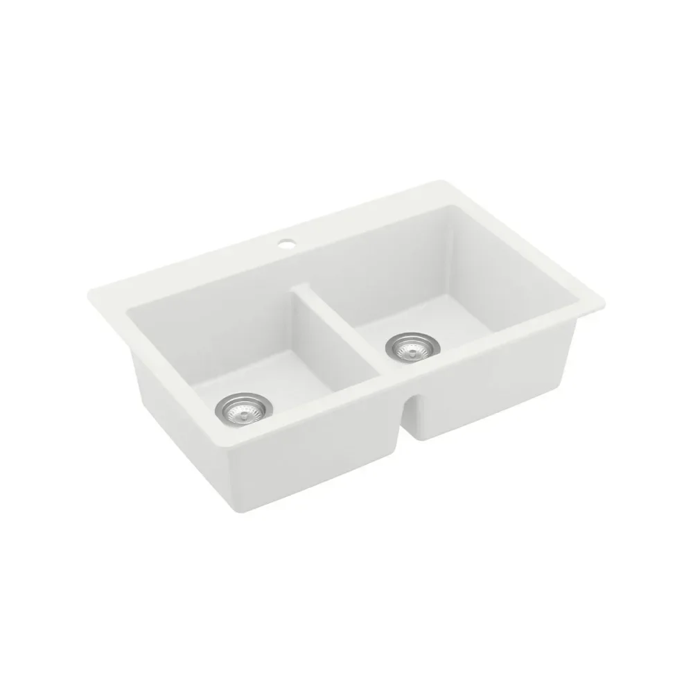

Double bowl kitchen sink, made of high-quality quartz composite material, with strong resistance to dirt, scratches, and wear