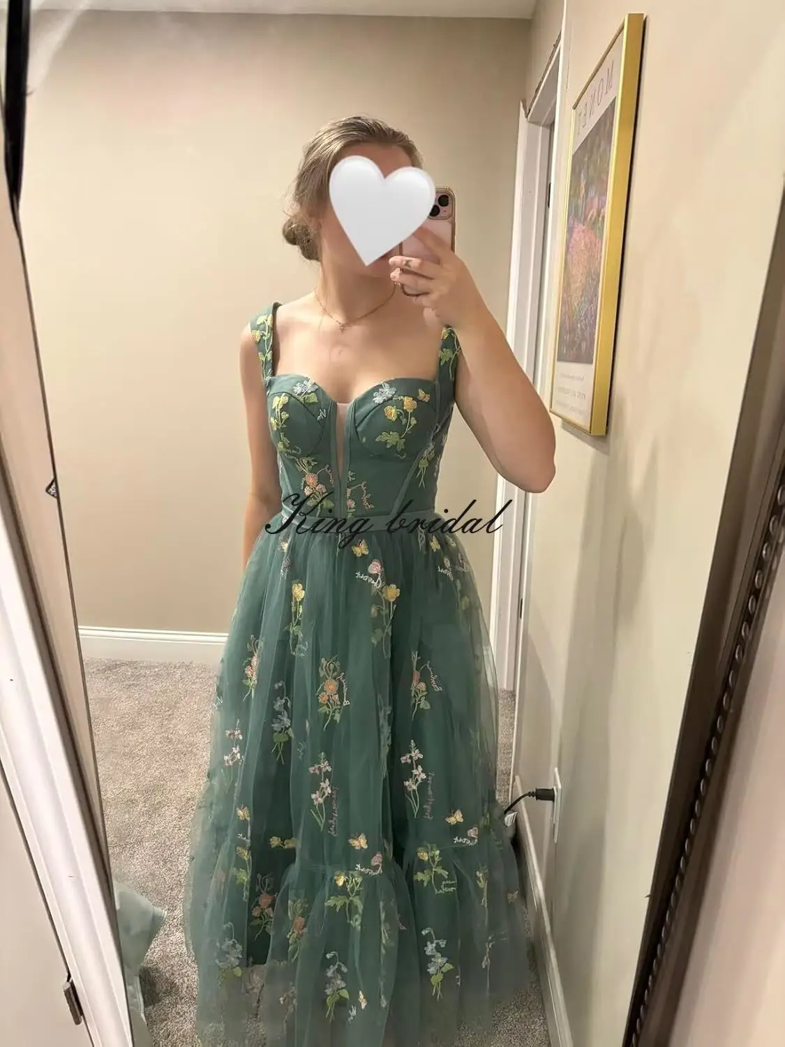 Custom Made Women's Flower Embroidery Tulle Prom Dresses Tea Length Corset A Line Fairy Formal Evening Party Gown Bridesmaid image 2