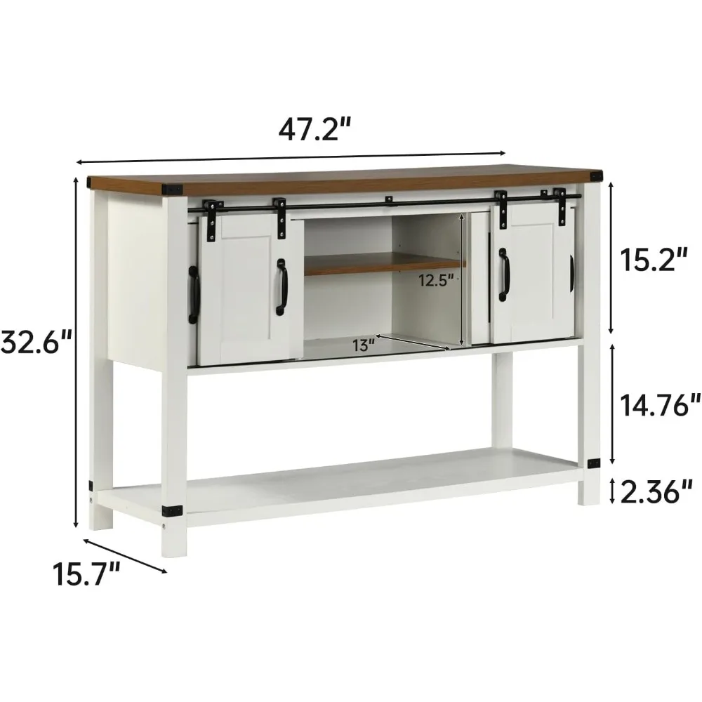 Coffee Bar Table with Storage, Farmhouse Buffet Cabinet with Sliding Barn Door, 47