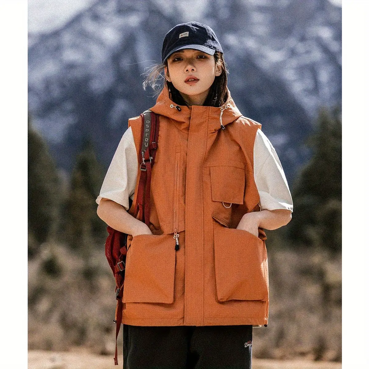 

Women's Fashion Hooded Vest - Sleeveless Casual Jacket with Spacious Pockets, Perfect for Street Style & Weekend Adventures