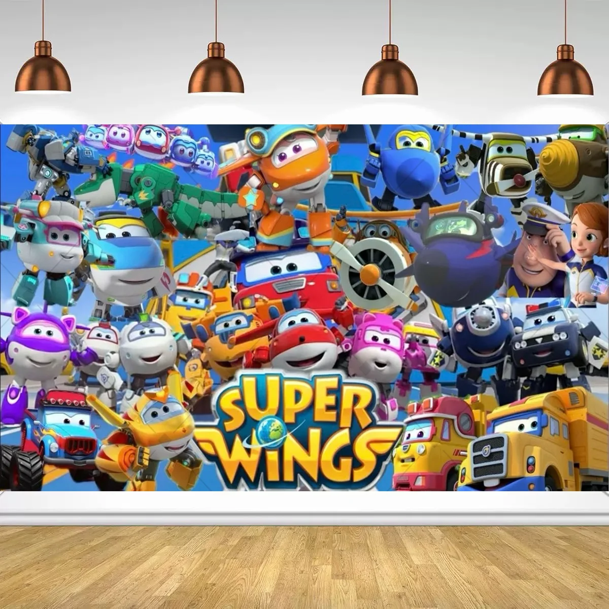Cartoon SuperWings Geburtstagsparty-Dekorationen Hintergrund Kinder Super-Flugzeug Geburtstagsparty-Deko Banner Baby Taufe Party-Zubehör – Detail 11