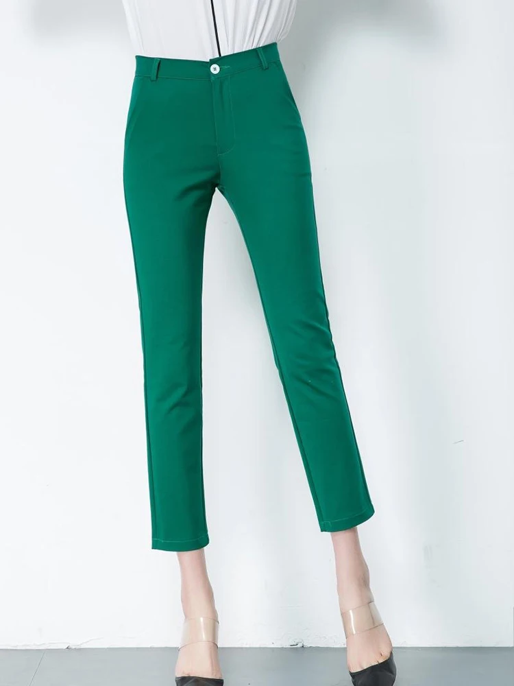 S-4xl Big Size Womens Formal Office Pencil Pants New Elegant OL Work Pantalones Casual Elastic Cotton Slim Ankle-length Trousers