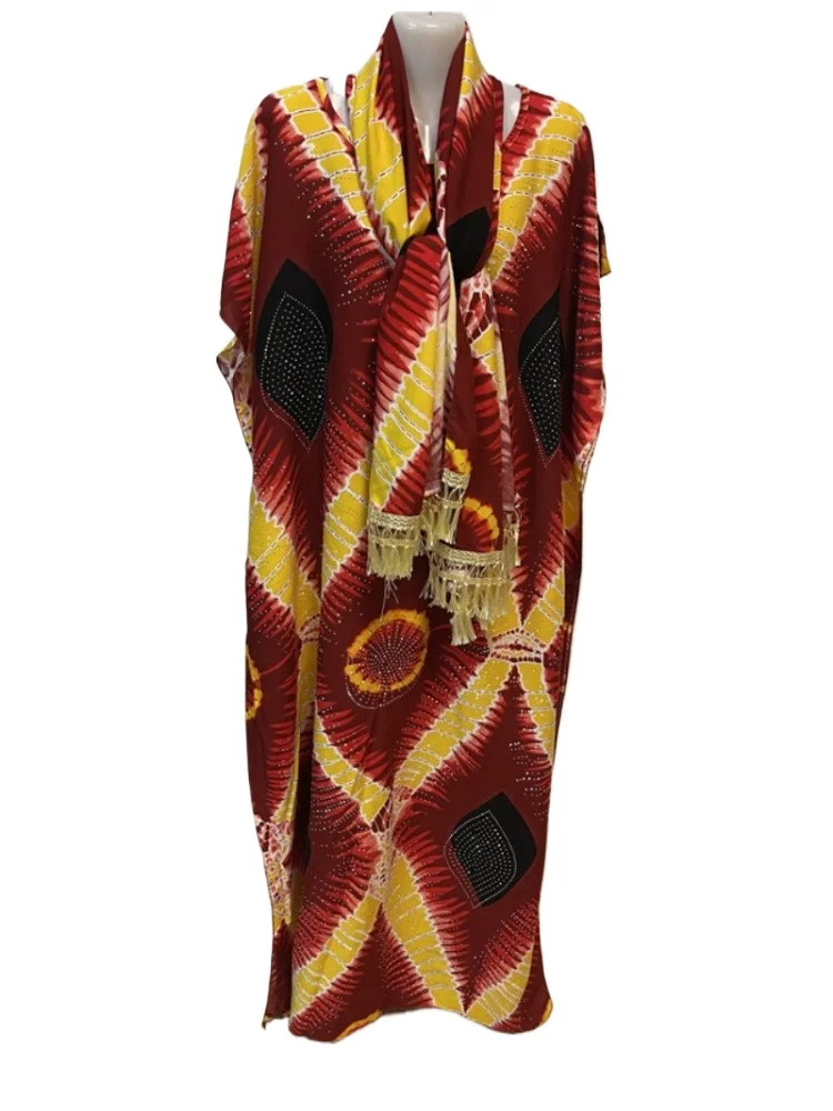 

Abayas For Women 2025 Traditional Cotton Printed Short Sleeves African Loose Fit Femme Robe Nigeria Islam Dresses With Turban