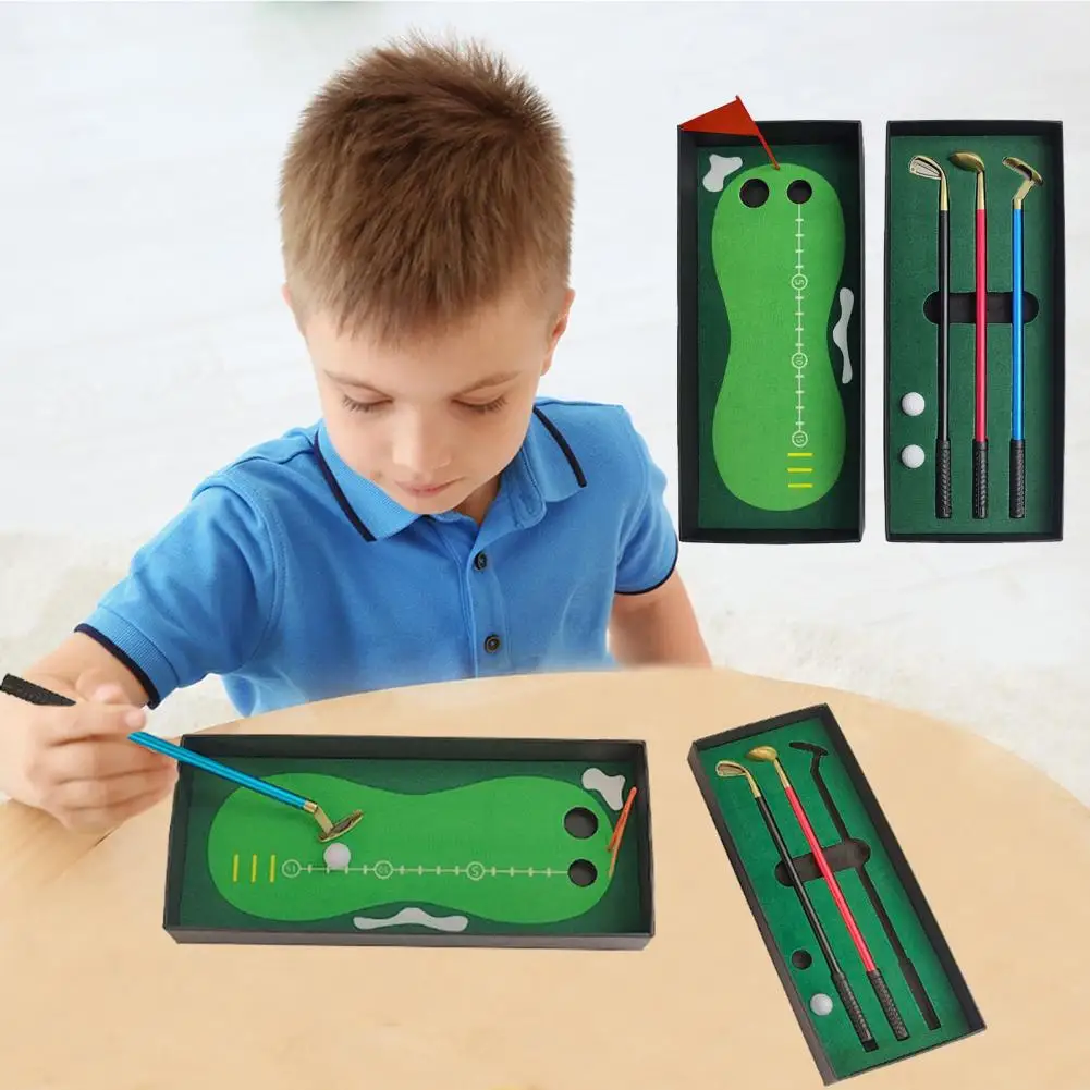 Mini Golf Pen Set Table Golf Game Mini Course Putting Green 3 Clubs Balls And Flag Simulated Golf Course Golf Putting Trainer