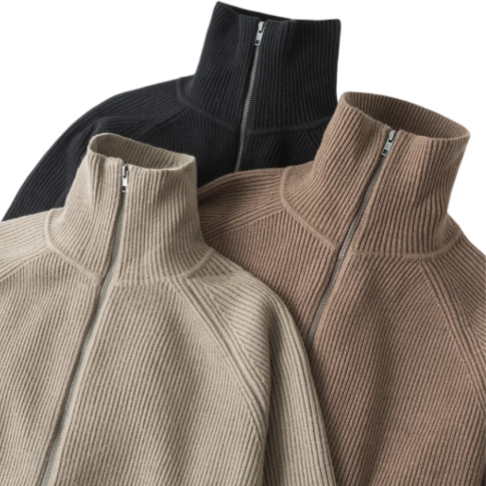 

f-High Collar Zipper Knitted Sweater Cardigan Men's Loose Casual Sle Korean Faion Autumn Winter Leisure Knitwear