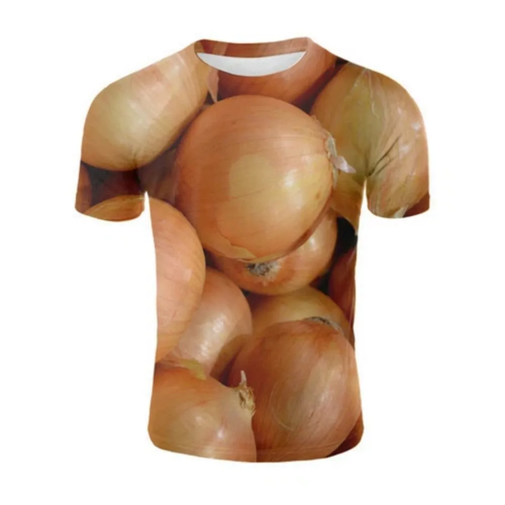 Men 3D Realistic Vegetable Fruit Graphic T-Shirt, Funny Food Pattern Crew Neck Short Sleeve Novelty Casual Streetwear Party Tee
