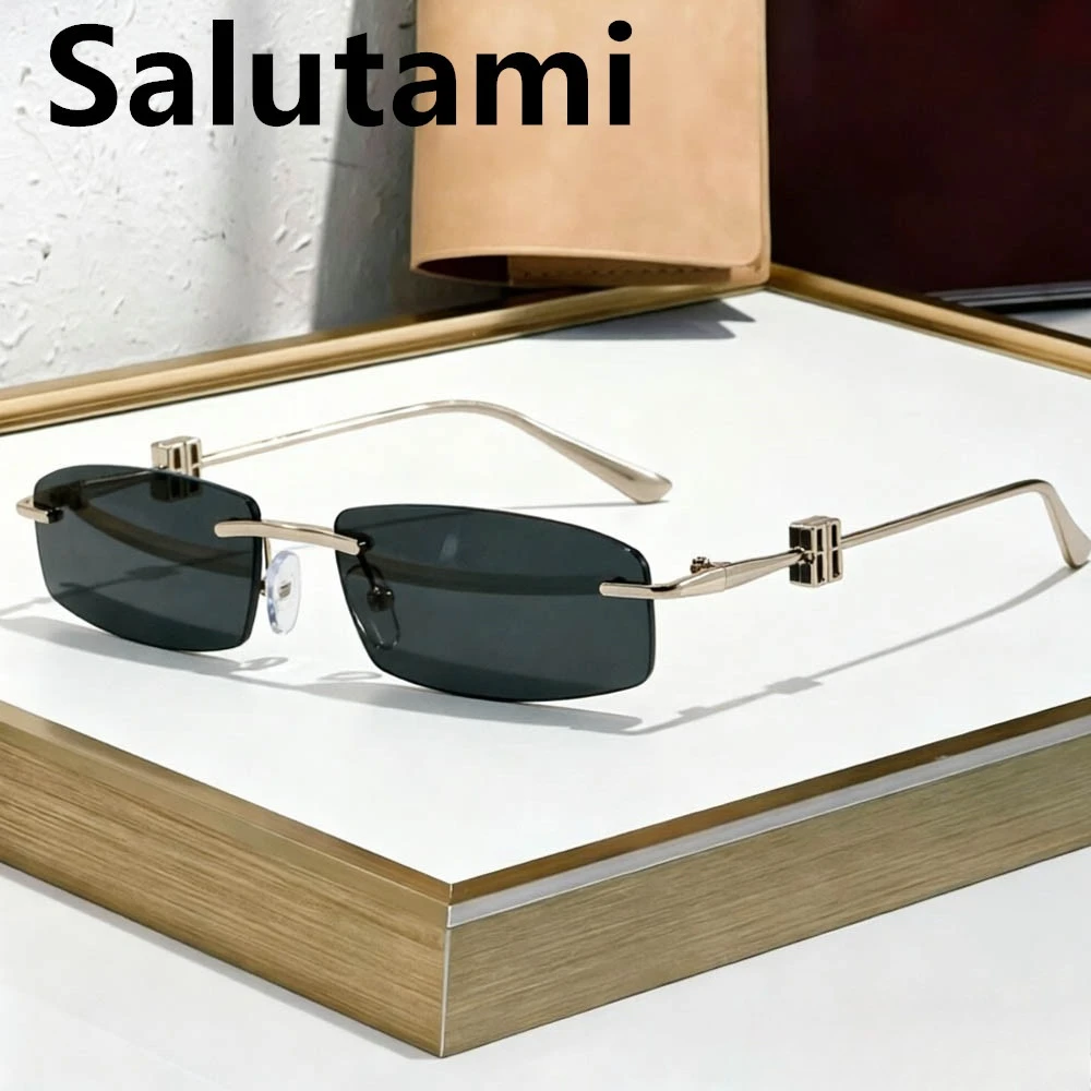 Cutting Rimless Rectangle Brand Sunglasses for Women Men New Fashion Matel Framless Sun Glasses Ladies Gradient Driving Shades