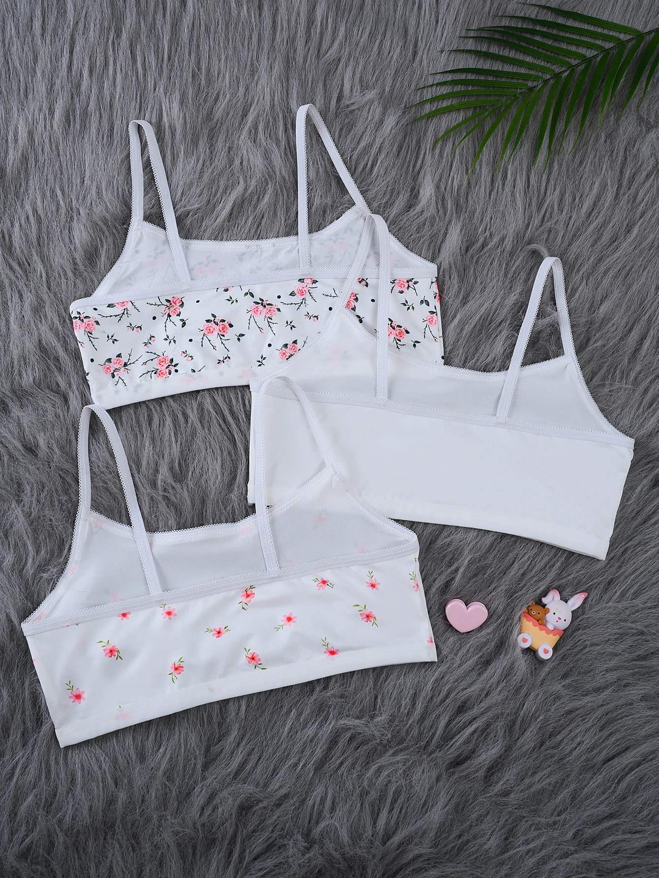 3 pcs girls' underwear, small tank tops, comfortable, simple and fashionable, floral print camisole underwear