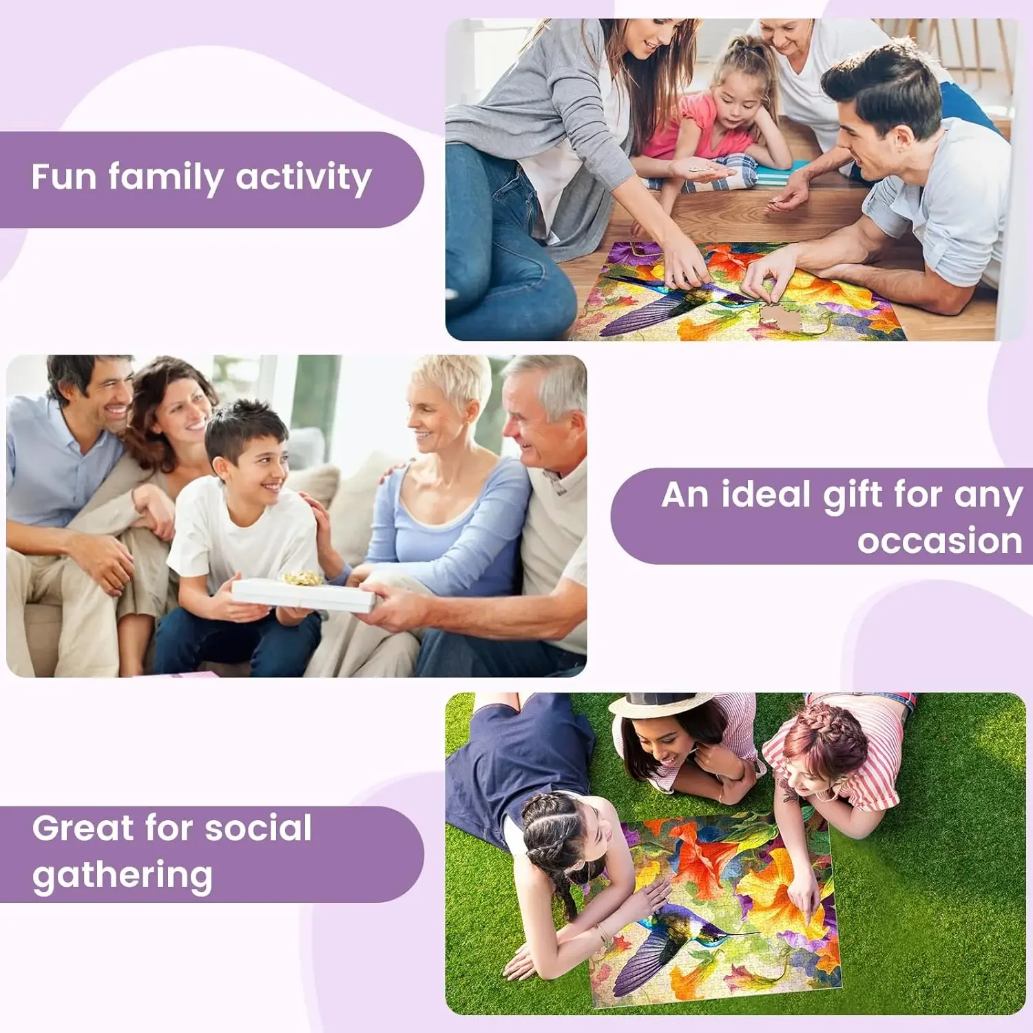 Wooden Puzzle 1314/1000/520 Piece for Adults Flower Hummingbird Jigsaw Puzzle Bedroom Gameroom Home Decor Birthday Party Gift