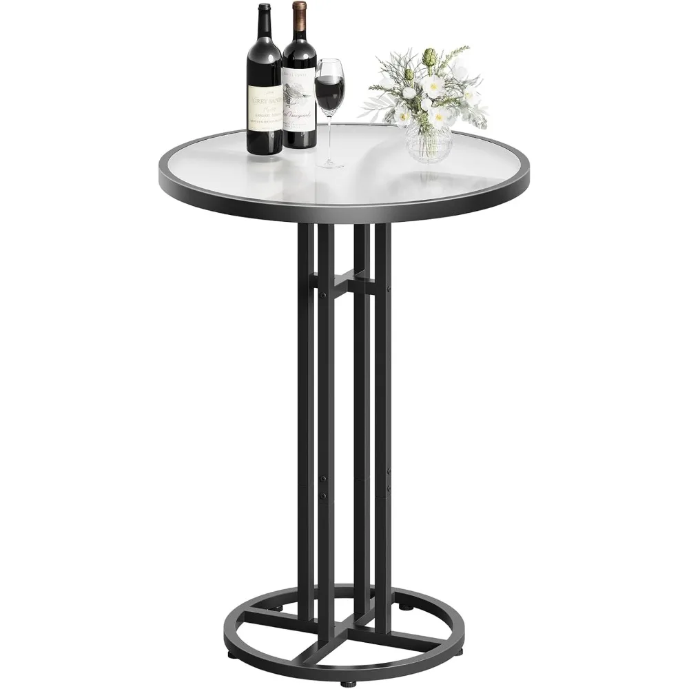 

Круглый 23,6-дюймовый стол для паба со столешницей из матового стекла и прочной железной рамой, регулируемыми ножками, современный минималистичный дизайн