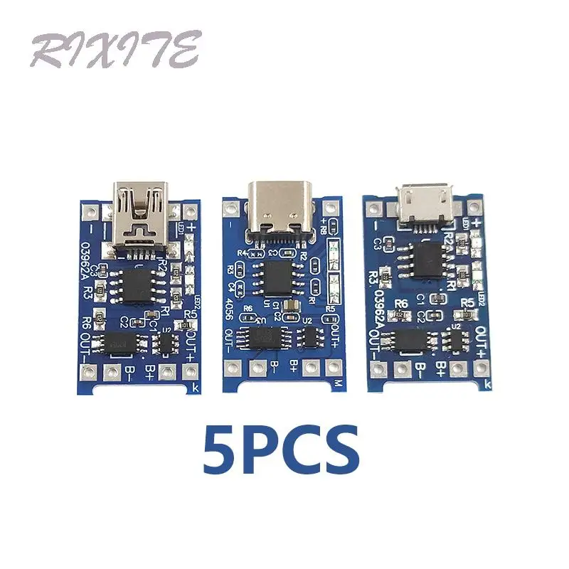 5PCS 5V 1A Micro/Type-c/Mini 18650 TP4056 Lithium Battery Charger Module Charging Board With Protection Dual Functions Li-ion