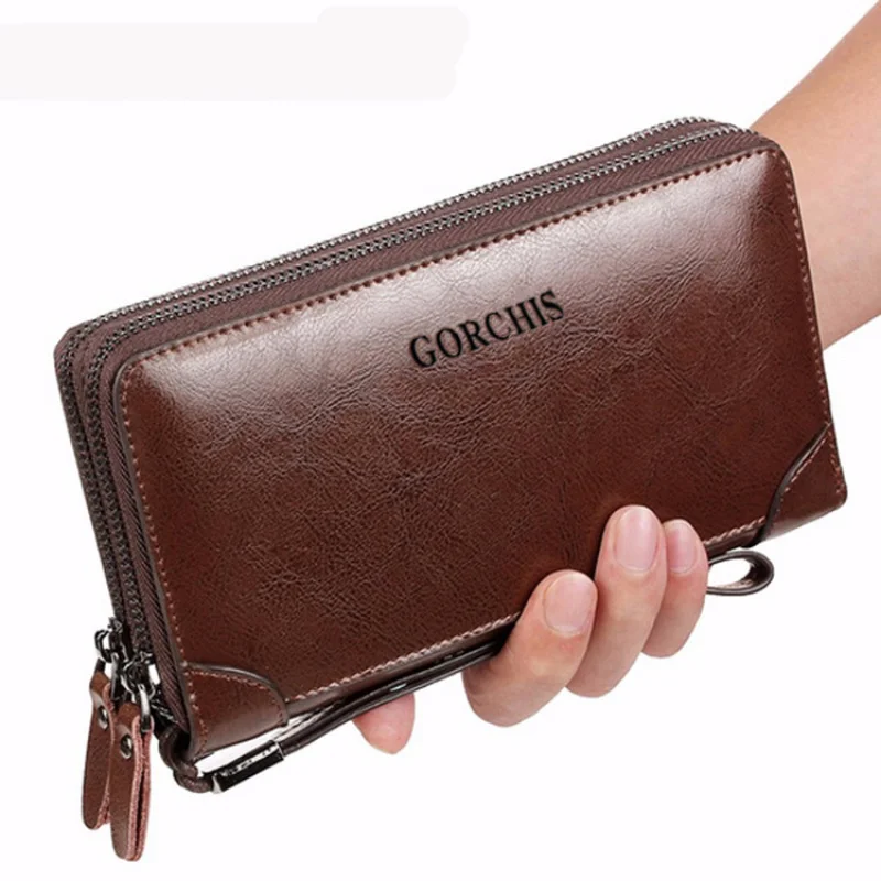 Men's Handbag with Double Zipper, Large Capacity Business and Leisure Handheld Bag, Trendy Men's Mobile Phone Bag