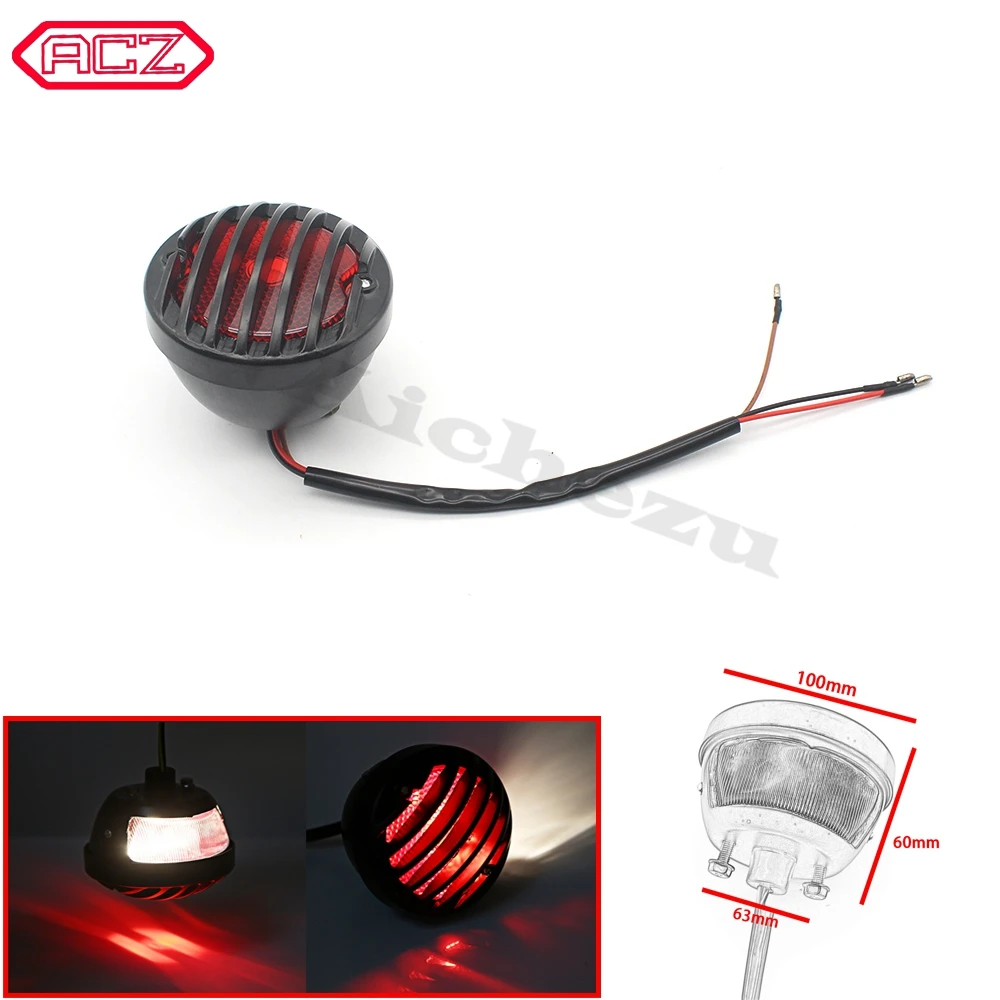 

ACZ Motorcycle LED Rear Round Stop Vintage License Plate Tail Light Brake Light Lamp For Harley Bobber Chopper Custom