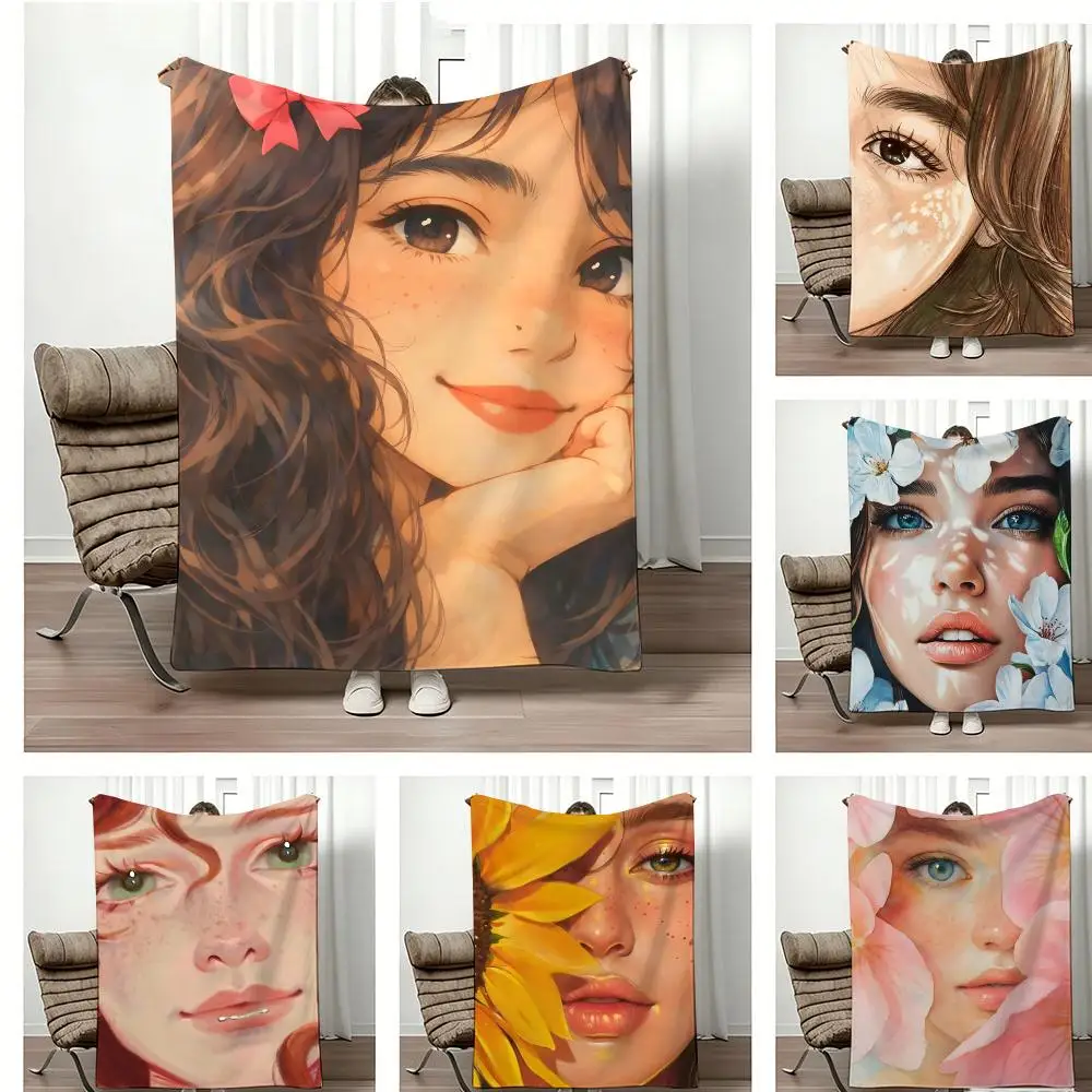 Semi realistic anime Painterly illustration Throw Lightweight  Flannel Blanket Soft Skin-friendly for Summer Cooling