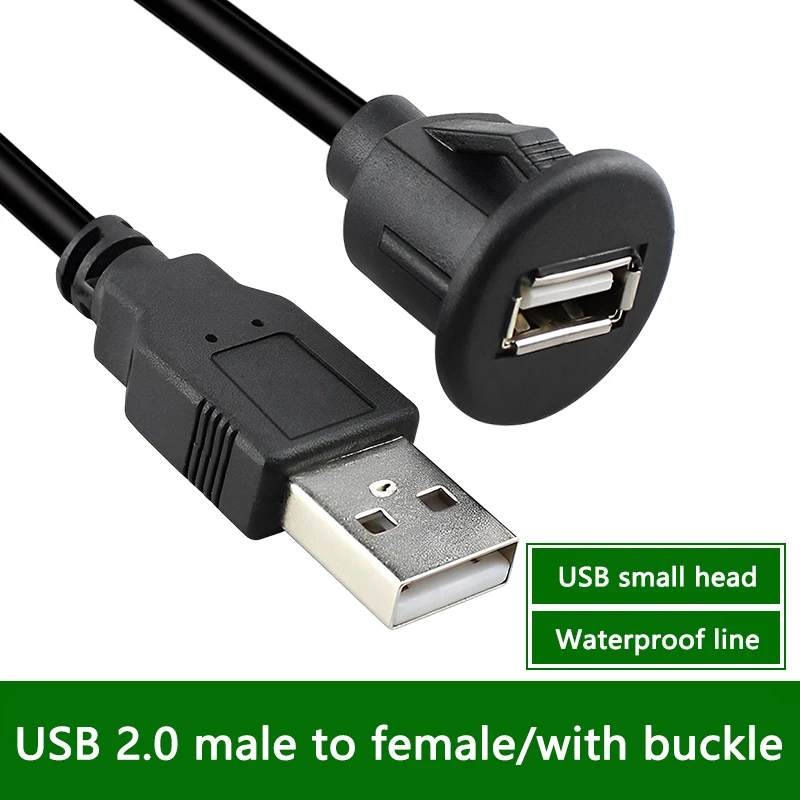 Car Usb Waterproof Cable Socket USB 2.0 Auto Dashboard Motocycle Flush Mount Panel AUX Lead Extension Cord Adapter