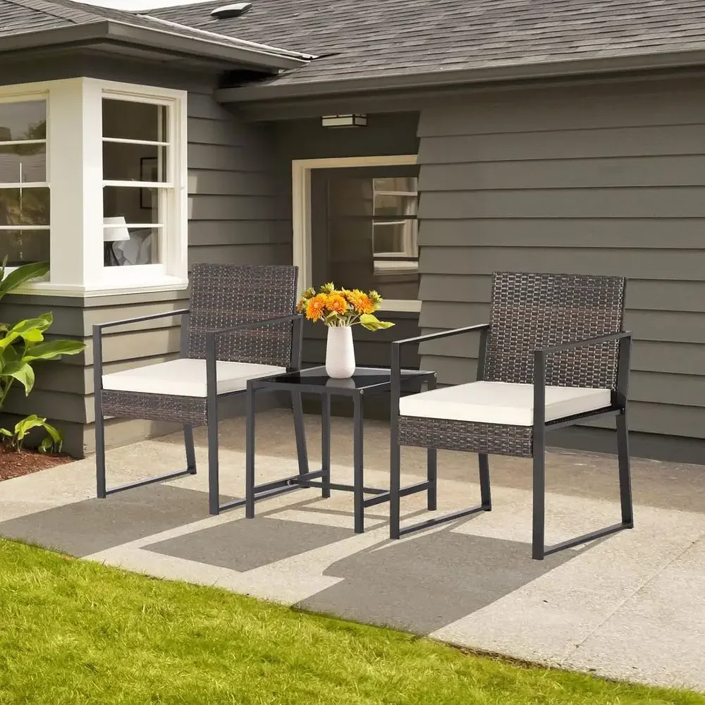 3-Piece All-Weather Cushioned Wicker Patio Furniture Set, Ideal for Porch, Backyard, Garden, Poolside, and Deck (Mix Brown)