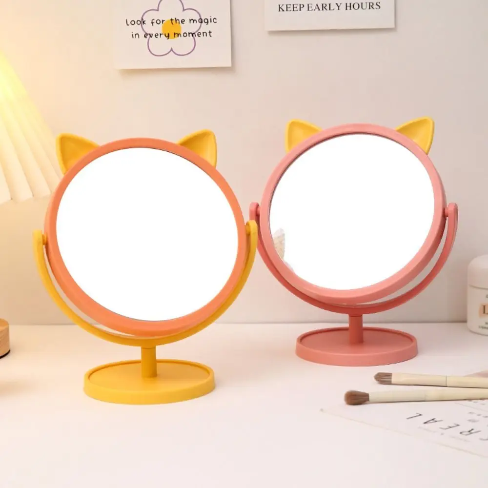 

Cute Desktop HD Vanity Mirror Cat Ear 360 Rotation Makeup Princess Mirror Multifunctional Adjustable Single Side Makeup Mirror