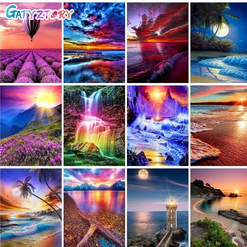 

GATYZTORY Frame Painting By Number Seascape Kits DIY Drawing Wall Art Pictures By Numbers Art Sunset On Canvas Gift Home Decor