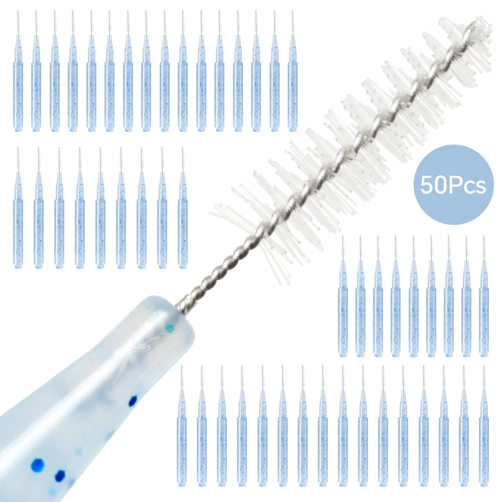 50pcs I-shape Interdental Brush 07-1.2mm Dental Toothpick Tooth Flossing Heads, Oral Hygiene Flossers Teeth Gap Cleaning Tools