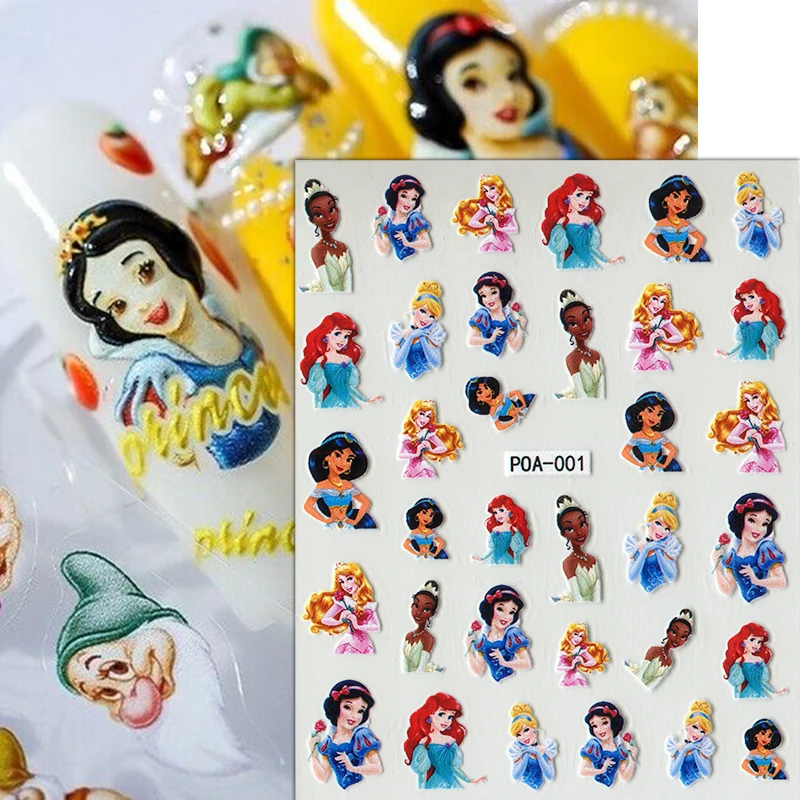 1 PCS การ์ตูนดิสนีย์สติกเกอร์เล็บน่ารัก Mickey Minnie Snow White Stitch Donald เป็ดพลูโตตกแต่งเล็บ