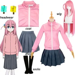 Costume de Cosplay du Dessin Animé Hitori GotChaînes pour Femme, Manteau Rose, Jupe, Perruque, Vêtements d'Halloween