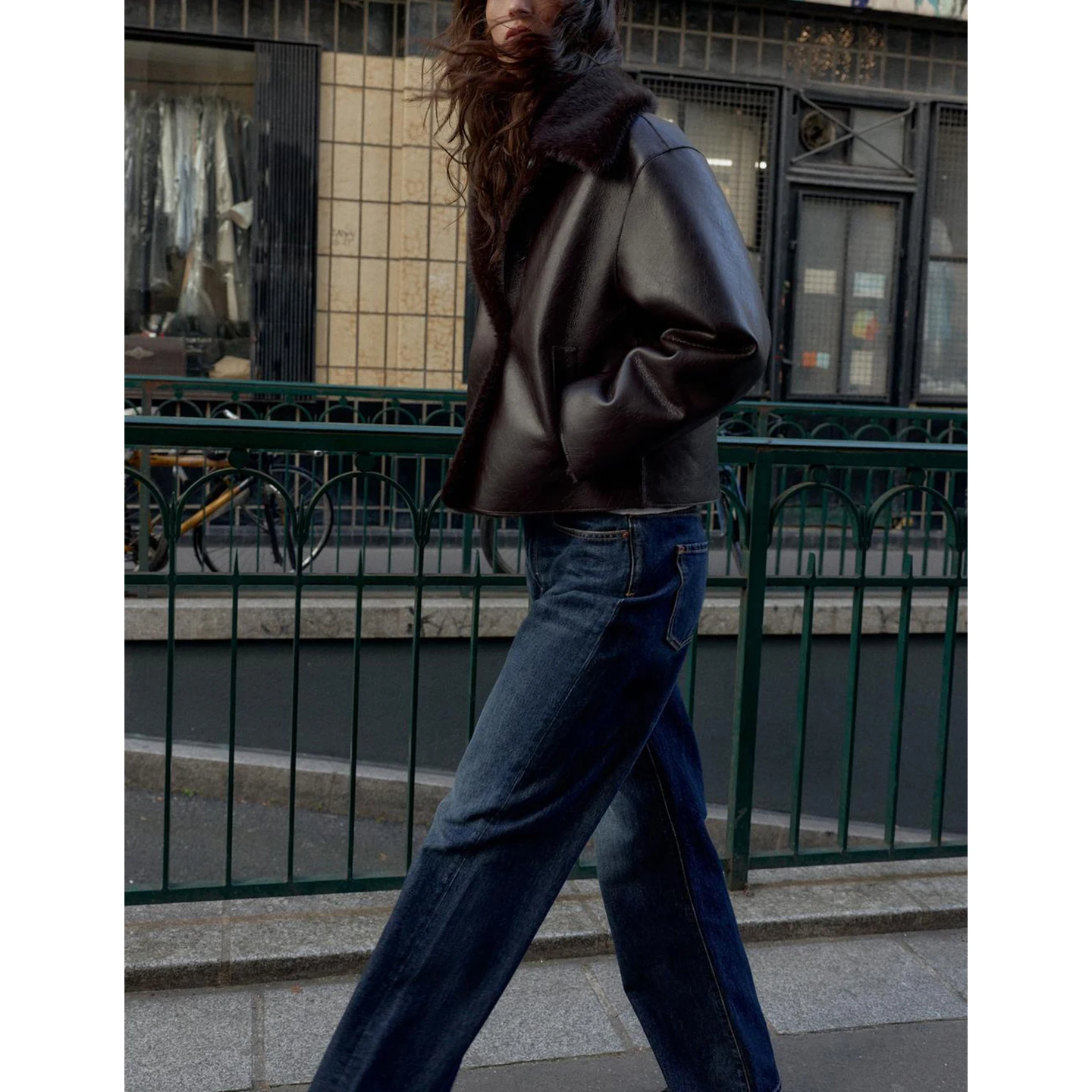 خريف شتاء جديد المرأة عادية Sle الوجهين بولي Leather الجلود ort Jaet معطف طويل Sve بدوره إلى أسفل طوق Faionable الدافئة