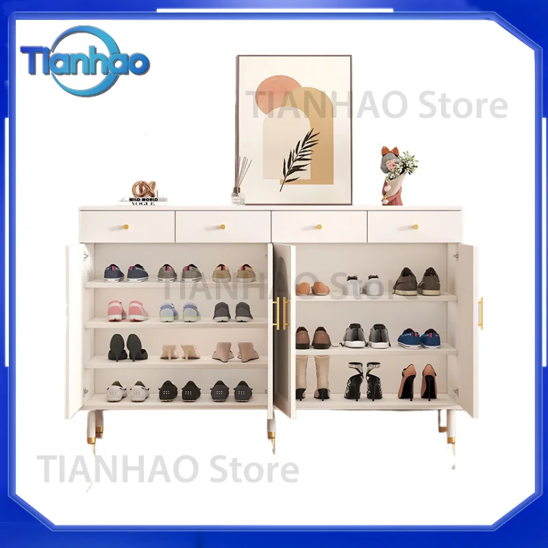 Cream Wind Solid Wood Leg Shoes Storage for Household Door Wind Foyer Balcony Simple Large Capacity Shoe Rack