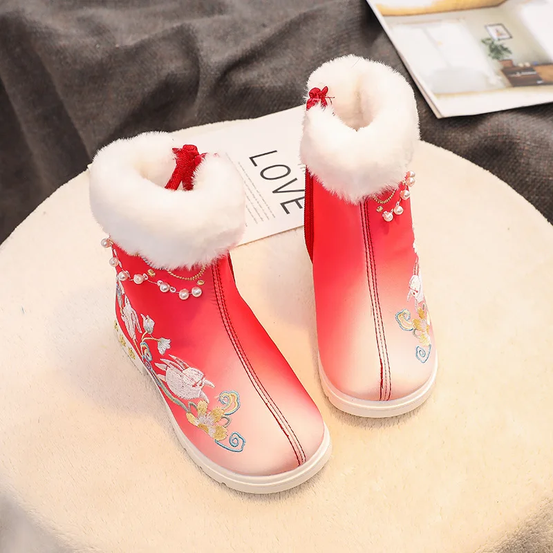 2024 Winter New Gradual Change Girl Embroidered Boots Chinese Style Baby Ancient Style Children Hanfu Boot