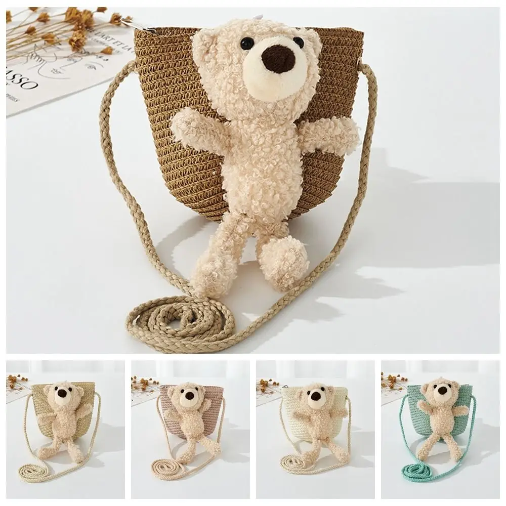 Little Bear Straw Bag New Rattan Woven Large Capacity Coin Purse Handmade Cute Beach Bag Summer