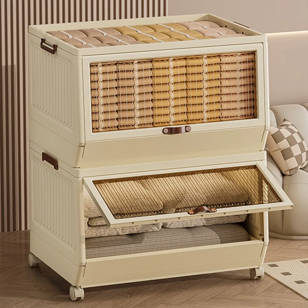 뚜껑이 달린 1/3 레이어 보관함, 바퀴가 달린 접이식 보관 용기, 옷장용 옷장 정리함